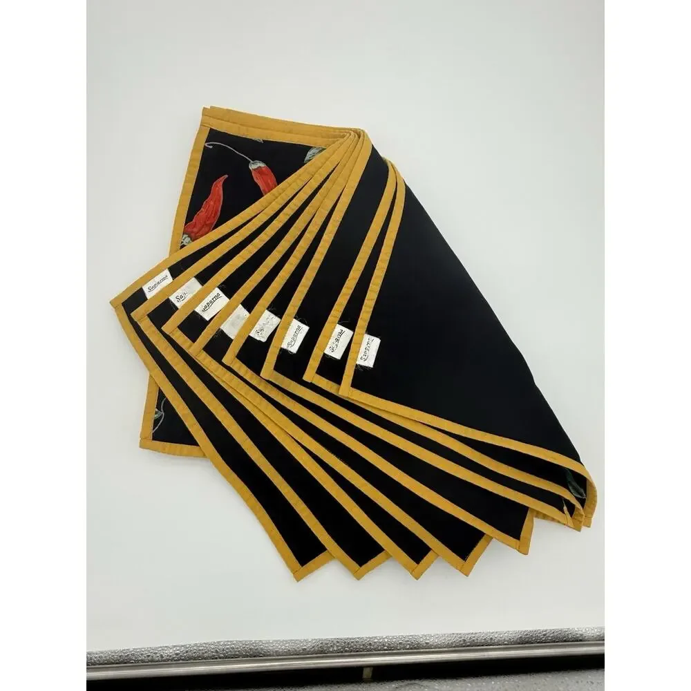 Vintage Saparma Chili Pepper Quilted Placemats Set of 6 Black Gold Kitchen Decor - Picture 5 of 5